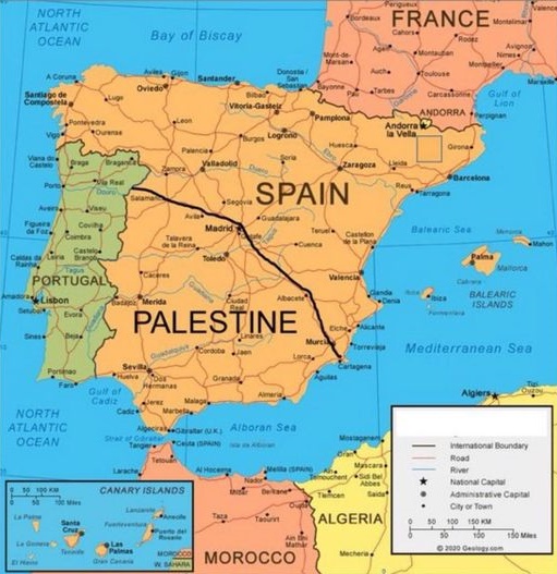 NORTH ATLANTIC OCEAN Bay of Biscay FRANCE ANDORKA" SPAIN PORTUGAL BALEARIC ISLANDS PALESTINE Mediterranean Sea NORTH ATLANTIC OCEAN ste NK, Alboran Sea CANARY ISLANDS ALGERIA astonal Capta Administrative Captal City or Town| 100 190 KM te demese 130 MiN MOROCCO